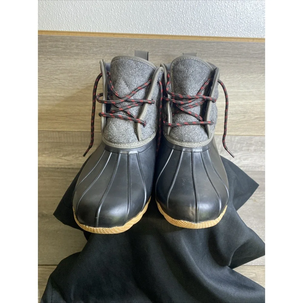 Skechers Pond Duck Boots Womens 11 Black Charcoal Good Waterproof Plaid Lined